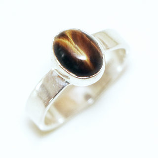 Bijoux ethniques Indiens bague en argent pierres semi-prcieuses 925 massif femme artisanal fait main et pierre fine Oeil de Tigre marron ovale lisse - Inde 383a