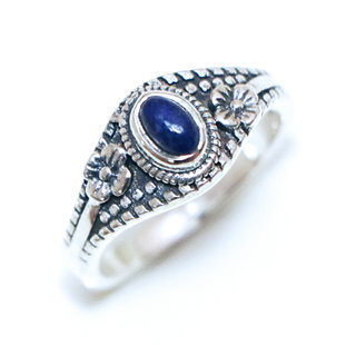 Bijoux ethniques Indiens bague en argent pierres semi-prcieuses 925 massif femme et pierre fine Lapis Lazuli bleu fonc ovale filigranes - Inde 384a