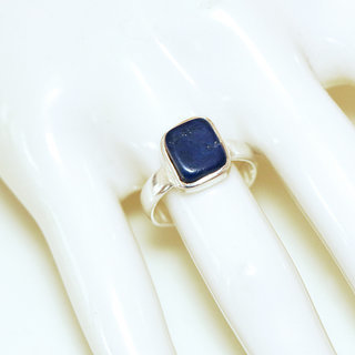 Bijoux ethniques Indiens bague en argent pierres semi-prcieuses 925 massif femme et pierre fine Lapis Lazuli bleu fonc rectangle rectangulaire lisse - Inde 385b