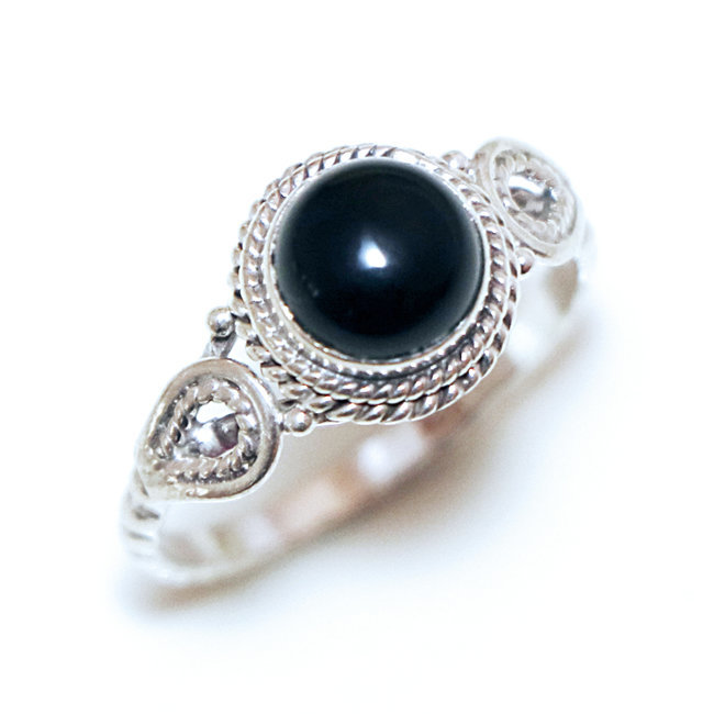 Bague argent 925 ronde filigranes et Onyx - Inde 388