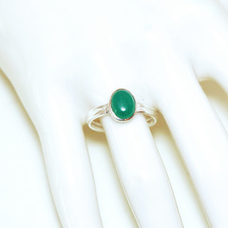 Bijoux ethniques Indiens bague en argent pierres semi-prcieuses925 massif femme et pierre fine Agate verte artisanal fait main petite ovale double anneau - Inde 399b