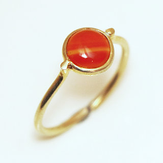 Bijoux ethniques Indiens bague fine en argent 925 plaqu or minimaliste femme design pierre semi-prcieuse cornaline orange - Inde 102Oa