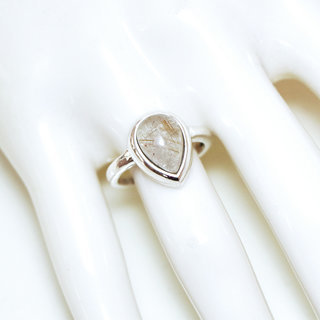 Bijoux ethniques Indiens bague argent pierres semi-prcieuses 925 massif et pierre fine Quartz rutile dor ray goutte classique - Inde 363 b