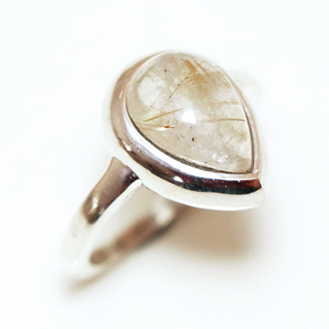 Bague argent 925 goutte et Quartz rutile doré - Inde 363