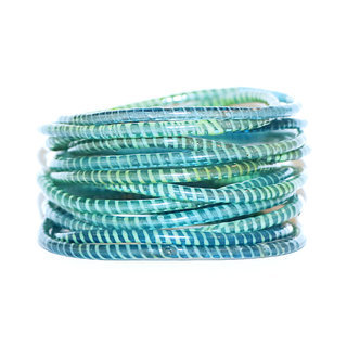 Bijoux Africains Bracelet Jokko Plastique Recycl Tendance Ethniques Bleu Vert Ocan Lot de 12 - Mali 079 a