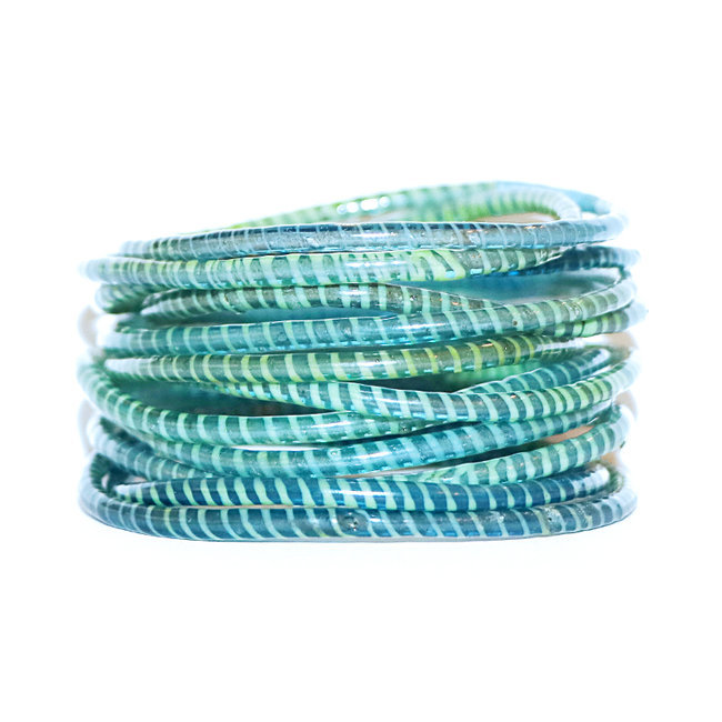 Lot de 12 bracelets Jokko en plastique recyclé Bleu océan - Mali 079