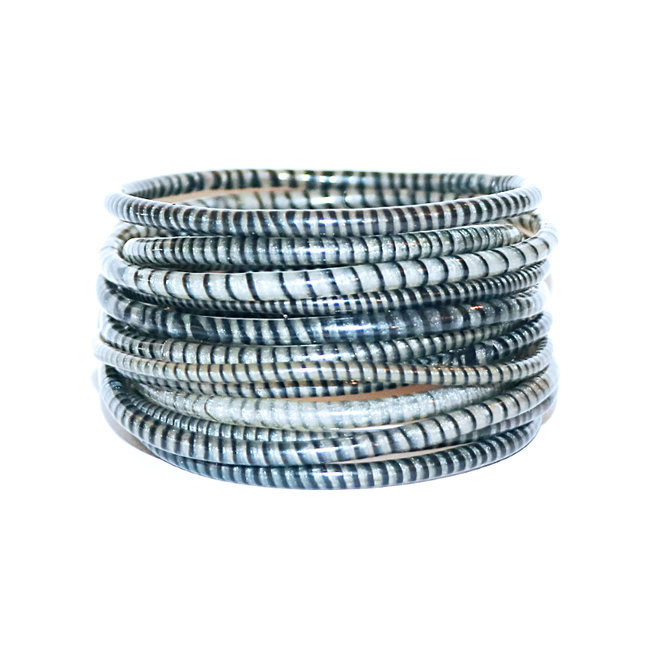 Lot de 12 bracelets Jokko en plastique recyclé Gris Taupe - Mali 080