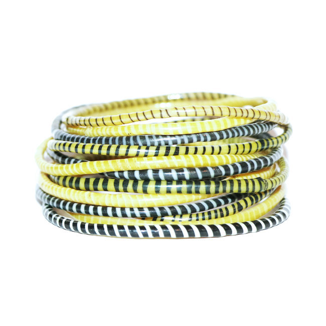 Lot de 12 bracelets Jokko en plastique recyclé mix Safran jaune noir - Mali 081