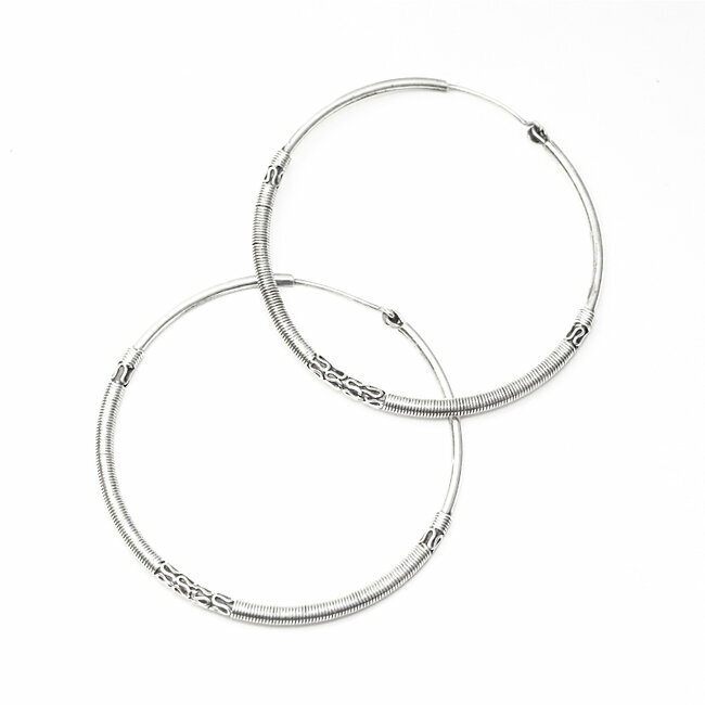 Boucles d'oreilles argent 925 créoles filigranes 6 cm - Népal 031