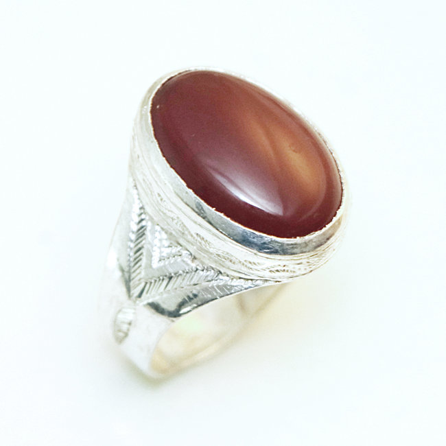 Bague argent 750 chevalière ovale et Cornaline - Mauritanie 033