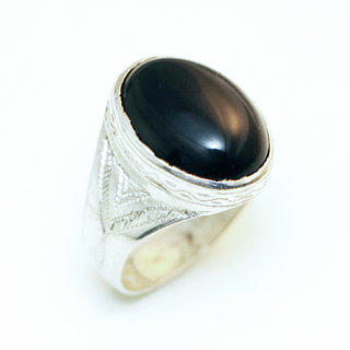 Bijoux ethniques berbres touareg bague argent 750 mauritanien chevalire femme homme artisanal grav onyx noir pierre fine - Mauritanie 033 a