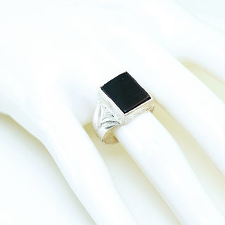 Bijoux ethniques berbres touareg bague argent 750 mauritanien chevalire femme homme artisanal grav onyx noir pierre fine - Mauritanie 034 b