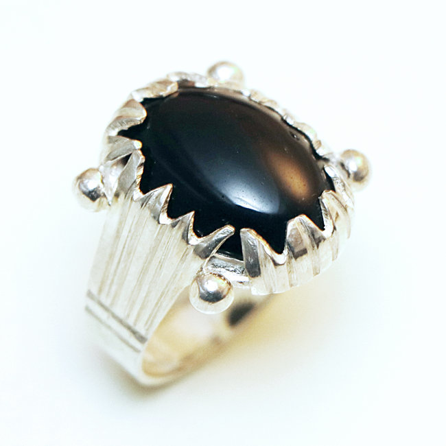 Bague chevalière ovale argent 750 et Onyx - Mauritanie 035