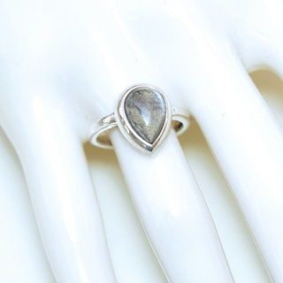 Bijoux ethniques Indiens bague argent pierres semi-prcieuses 925 massif et pierre fine Labradorite gris iris goutte classique - Inde 363 b