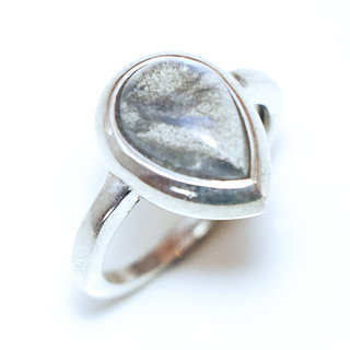 Bijoux ethniques Indiens bague argent pierres semi-prcieuses 925 massif et pierre fine Labradorite gris iris goutte classique - Inde 363 a