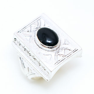 Bijoux touareg ethniques bague en argent 925 massif pierres semi-prcieuses personnaliss femme homme rectangle chevalire gravure fine Onyx noir - Niger 084a