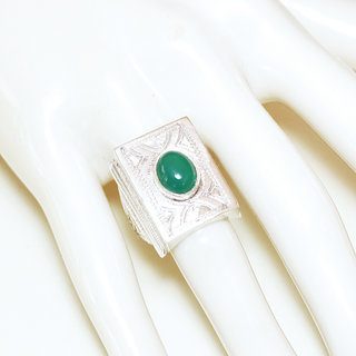 Bijoux touareg ethniques bague en argent 925 massif pierres semi-prcieuses personnaliss femme homme rectangle chevalire gravure fine agate verte - Niger 084b