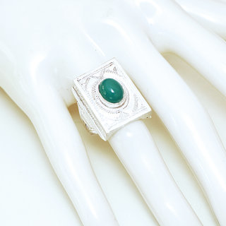 Bijoux touareg ethniques bague en argent 925 massif pierres semi-prcieuses personnaliss femme homme rectangle chevalire gravure fine agate verte - Niger 085b