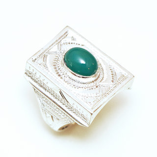 Bijoux touareg ethniques bague en argent 925 massif pierres semi-prcieuses personnaliss femme homme rectangle chevalire gravure fine agate verte - Niger 085a