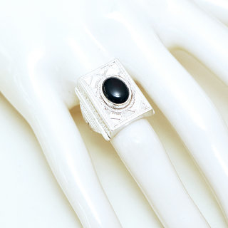 Bijoux touareg ethniques bague en argent 925 massif pierres semi-prcieuses personnaliss femme homme rectangle chevalire gravure fine Onyx noir - Niger 087b