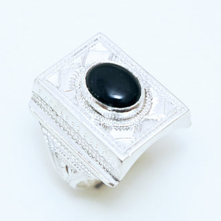 Bijoux touareg ethniques bague en argent 925 massif pierres semi-prcieuses personnaliss femme homme rectangle chevalire gravure fine Onyx noir - Niger 087a