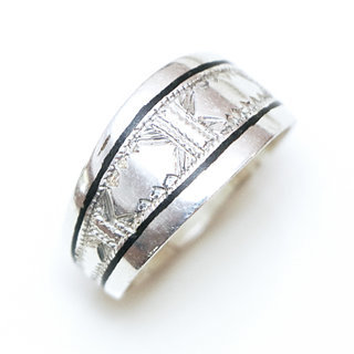 Bijoux touareg ethniques bague argent 925 massif homme femme anneau alliance personnaliss artisanale duo mixte et bne grave gravures fait main - Niger 087a