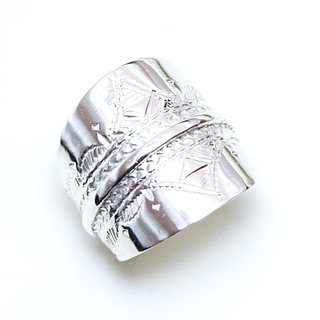 Bijoux ethniques touareg bague en argent 925 massif personnaliss femme homme bandeau large longue grave gravures artisanale - Niger 293a