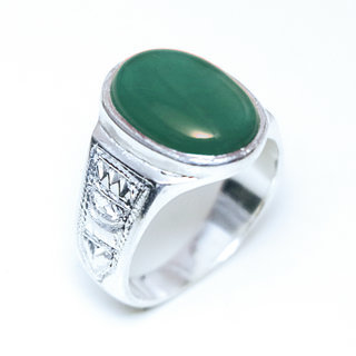 Bijoux touareg ethniques berbres bague en argent 925 massif pierres semi-prcieuses personnaliss femme homme chevalire ovale gravure Agate verte - Niger 093 a