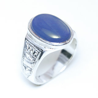 Bijoux touareg ethniques berbres bague en argent 925 massif pierres semi-prcieuses personnaliss femme homme chevalire ovale gravure Agate bleue clair - Niger 093 a