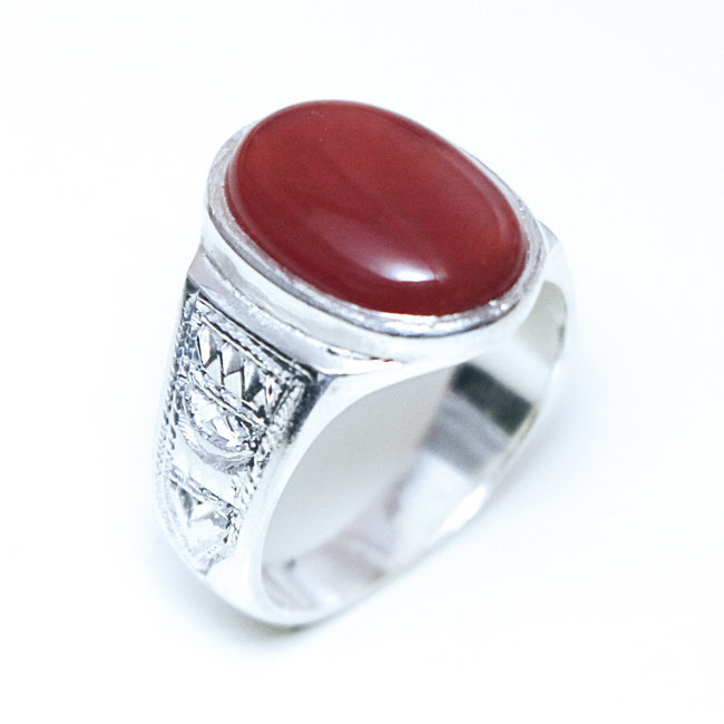 Bague argent massif 925 touareg ovale chevalière et Cornaline - Niger 093