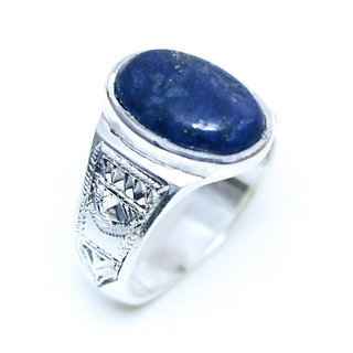 Bijoux touareg ethniques bague en argent 925 massif pierres semi-prcieuses personnaliss femme homme chevalire ovale gravure Lapis Lazuli bleu fonc- Niger 093a