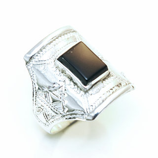 Bijoux ethniques touareg berbres bague en argent 925 massif pierres semi-prcieuses personnaliss femme homme chevalire carre gravure Onyx noir - Niger 098 a