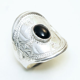 Bijoux ethniques touareg berbres bague en argent 925 massif pierres semi-prcieuses personnaliss femme homme navette longue bandeau gravure Onyx noir - Niger 100 a