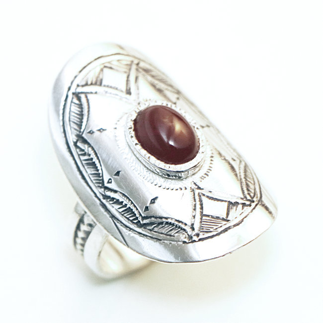 Bague argent massif 925 touareg ovale et Cornaline - Niger 103