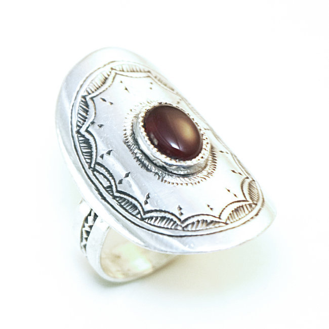 Bague argent massif 925 touareg ovale et Cornaline - Niger 104