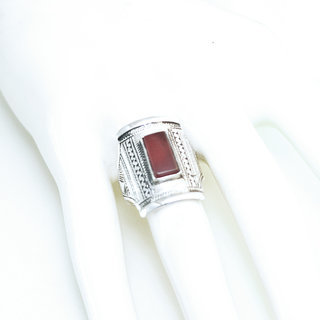 Bijoux ethniques touareg berbres bague en argent 925 massif pierres semi-prcieuses personnaliss femme homme chevalire rectangle gravure Cornaline orange - Niger 107 b