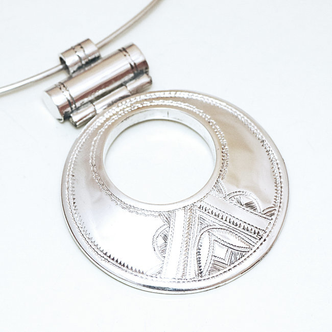 Pendentif argent 925 touareg rond gravé - Niger 006