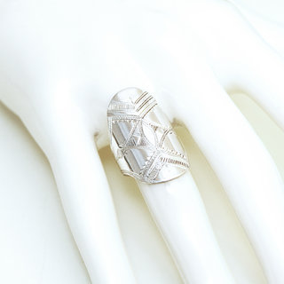 Bijoux ethniques touareg bague en argent 925 femme berbre longue navette grave artisanale - Niger 305b