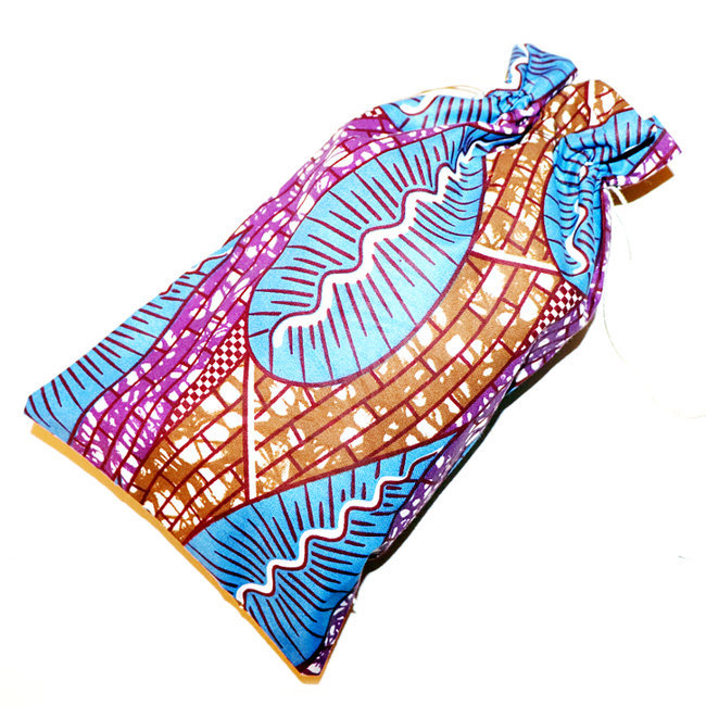 Pochette cadeau-rangement en tissu wax 27x15 cm bleu violet - Mali POTG008