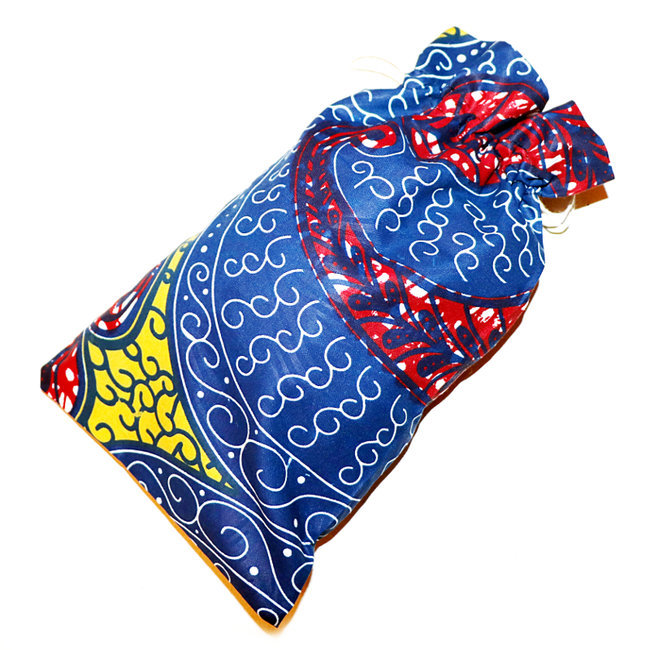 Pochette cadeau-rangement en tissu wax 27x15 cm bleu rouge - Mali POTG007