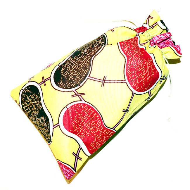 Pochette cadeau-rangement en tissu wax 27x15 cm jaune rouge - Mali POTG005