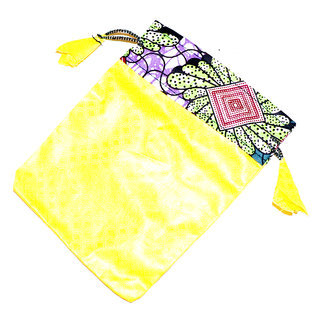 Pochette cadeau bijoux en tissu sac africain wax emballage ide homme femme pour anniversaire, nol, saint-valentin boite grande jaune pompon - Mali POPG005 a