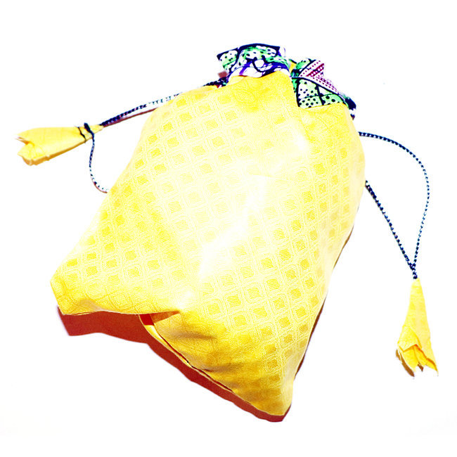 Pochette cadeau-bijoux en tissu wax bazin Pompon 16x13 cm jaune - Mali POPG005