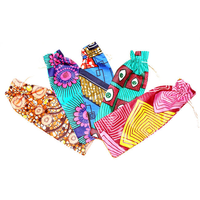 5 Pochettes cadeau-bijoux en tissu wax 20x8 cm - Mali POLO009