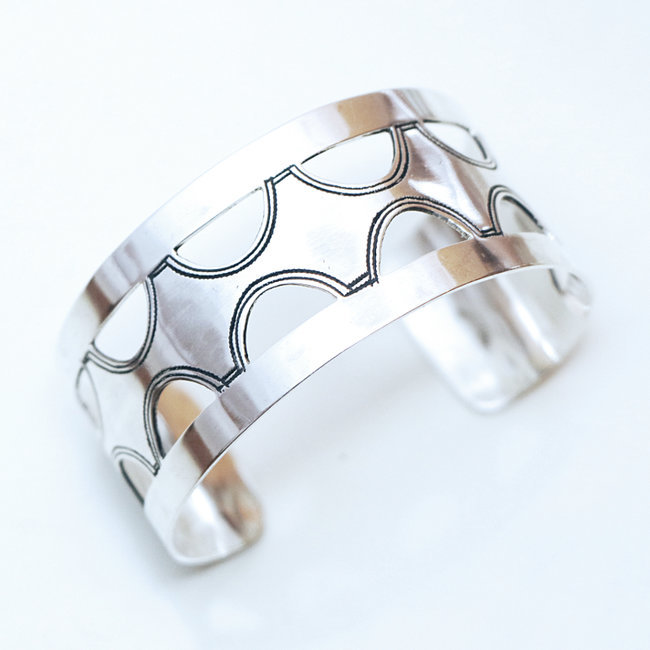 Bracelet argent massif 925 touareg manchette ajourée large art déco - Niger 076