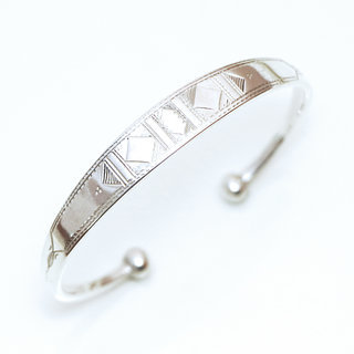 Bijoux touareg ethniques bracelet en argent 925 massif homme femme personnaliss enfant gourmette plat jonc ouvert grav losange - Niger 081 a