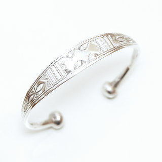 Bijoux touareg ethniques bracelet en argent 925 massif homme femme gourmette personnaliss enfant plat jonc ouvert grav gravures - Niger 089 a