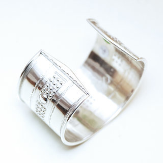 Bijoux touareg ethniques bracelet en argent 925 massif manchette femme berbre large rglable ajustable jonc ouvert grav - Niger 093 c