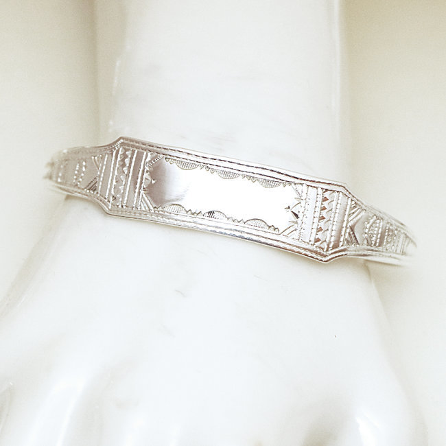 Bijoux ethniques touareg bracelet en argent 925 massif homme femme enfant gourmette personnalisée gravure prénom date plat ouvert gravé artisanal - Niger 119b