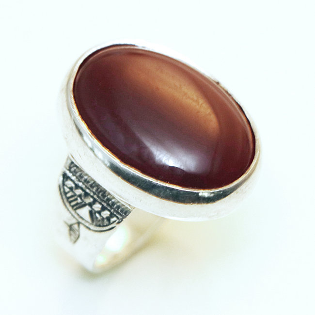 Bague argent 925 touareg ovale cabochon et Cornaline - Niger 112